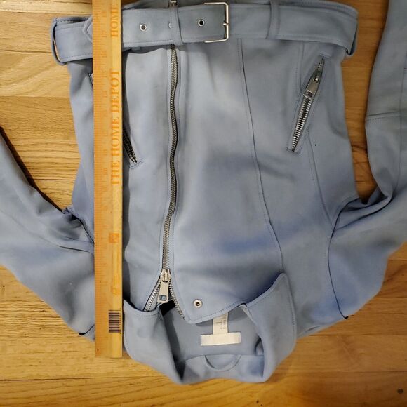 H&M Light Blue Faux Suede Zip Up Motorcycle Jacket Size 6 - Picture 4 of 5